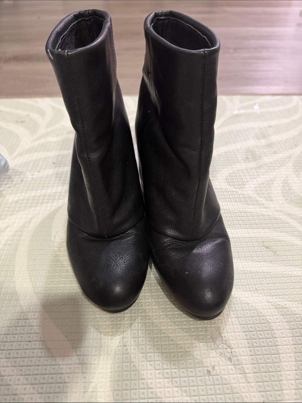 French Connection Black Leather Ankle Booties with Block Heel